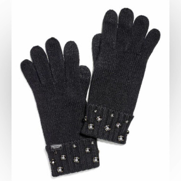 Victoria's Secret Accessories - VICTORIA'S SECRET BLACK BLING GEM SPARKLE KNIT SOFT GLOVES MITTENS Tech …